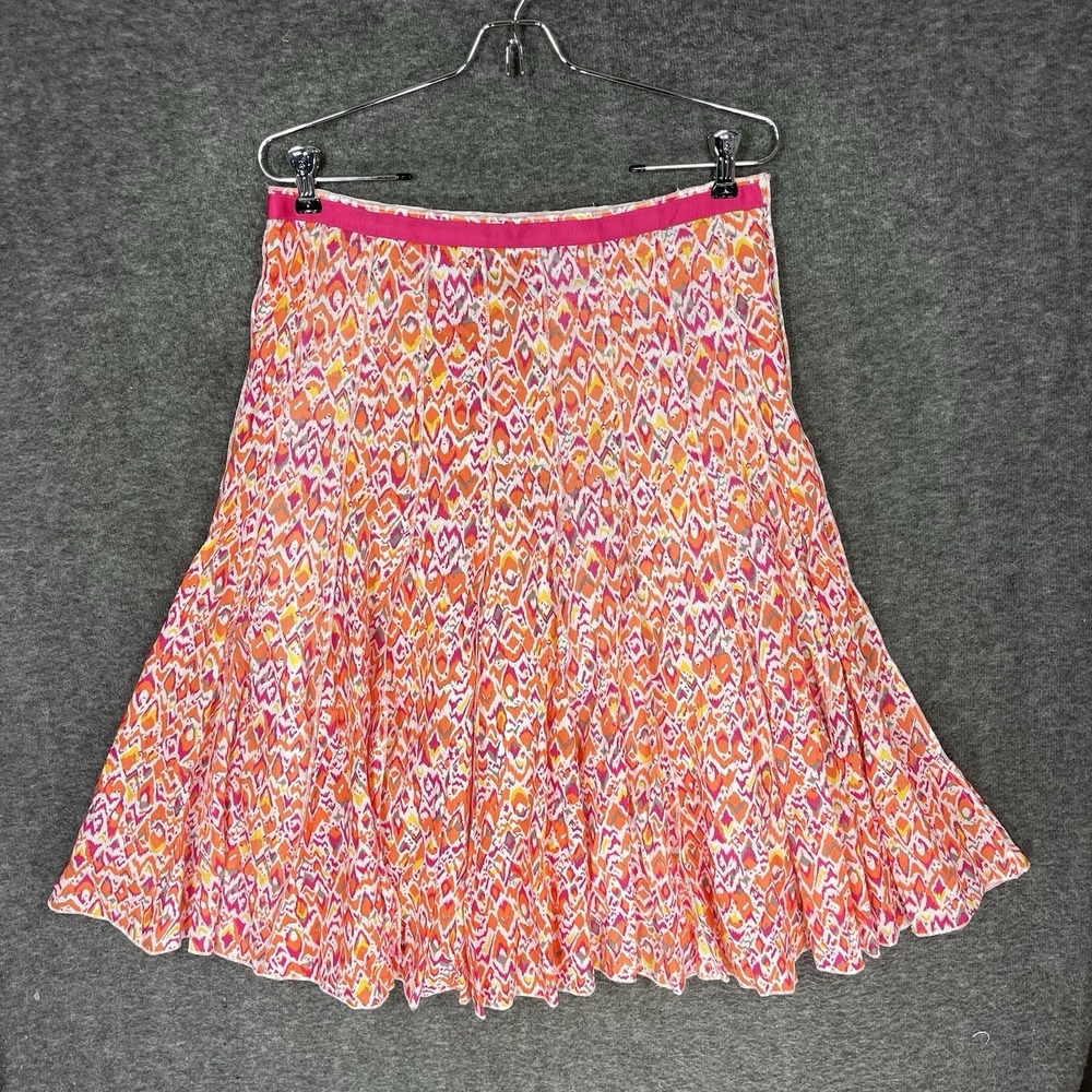 Focus 2000 Artsy Panel Flare Midi Skirt Women's 8P Petite Cotton Lined Pink Boho